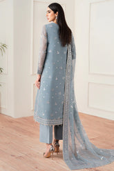 Farasha Aqua Bliss designer dress with chiffon shirt and embroidered dupatta